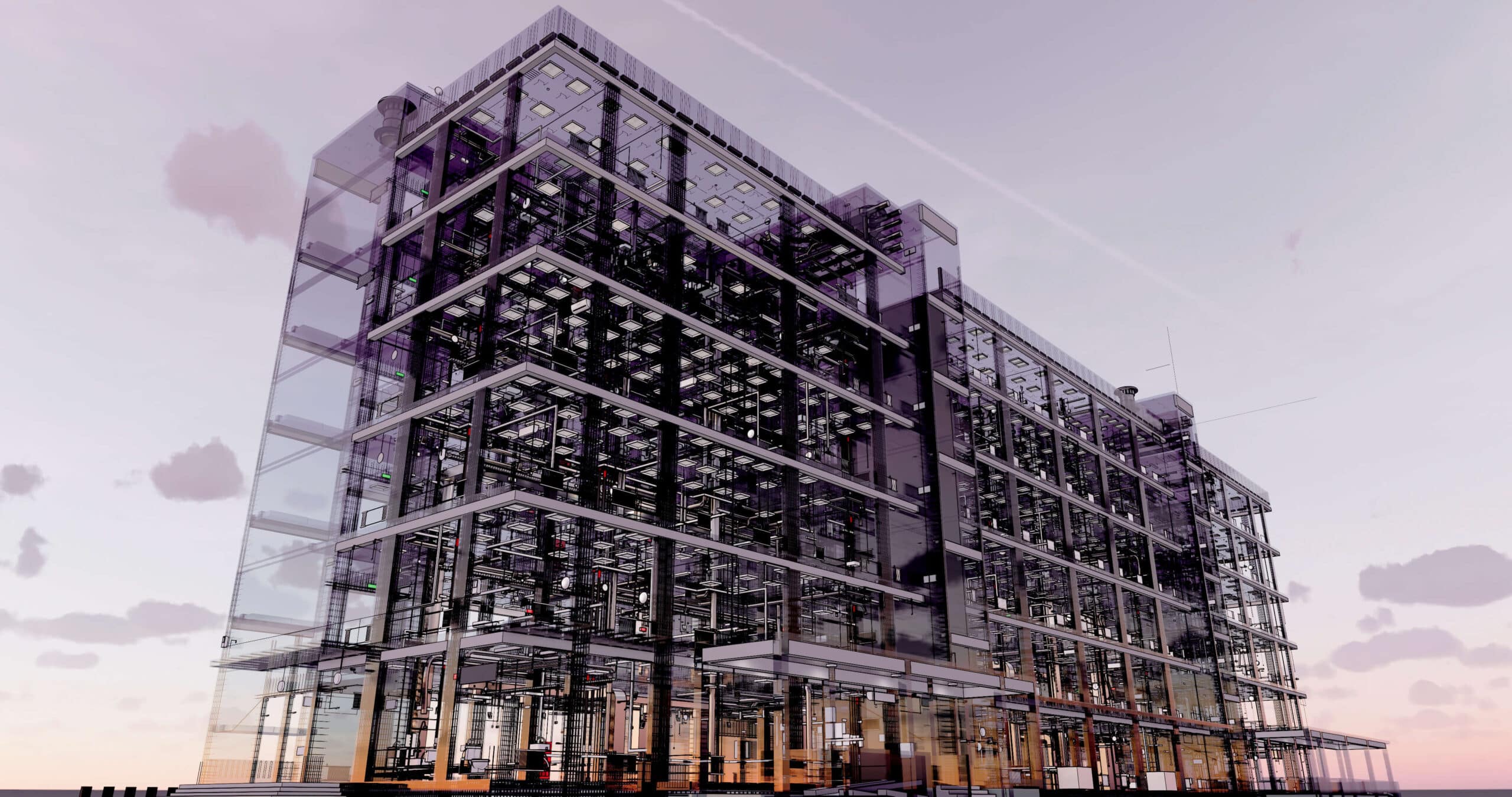 A revit model of a building showing the structure